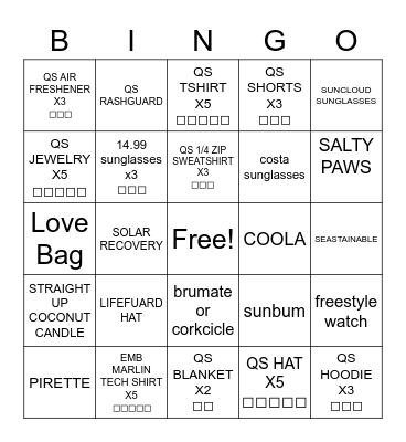 QUIET STORM Bingo Card