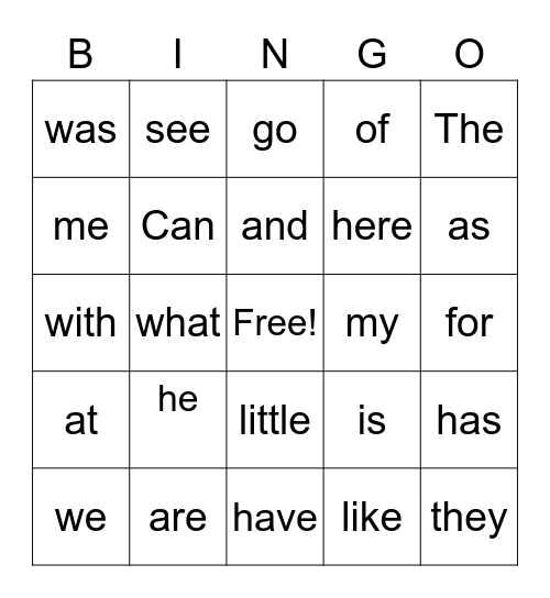 List A Pre-1st Bingo Card