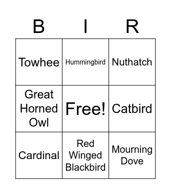 Bird Song Bingo Card