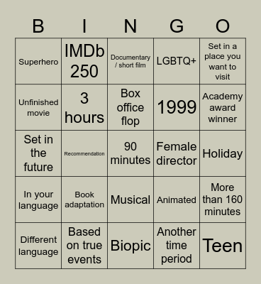 Movies Bingo Card