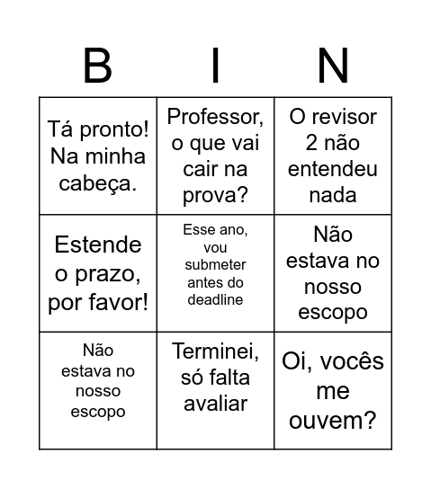 Bingo Acadêmico Bingo Card