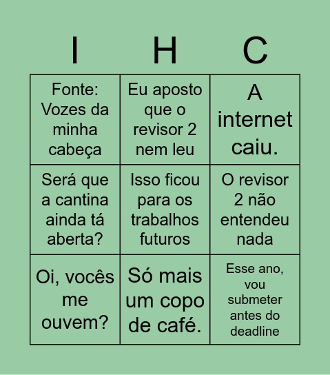 Bingo Acadêmico Bingo Card