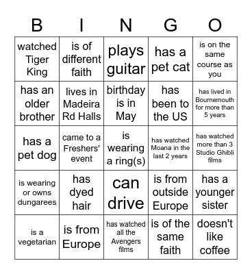 People Bingo! Find someone who... Bingo Card