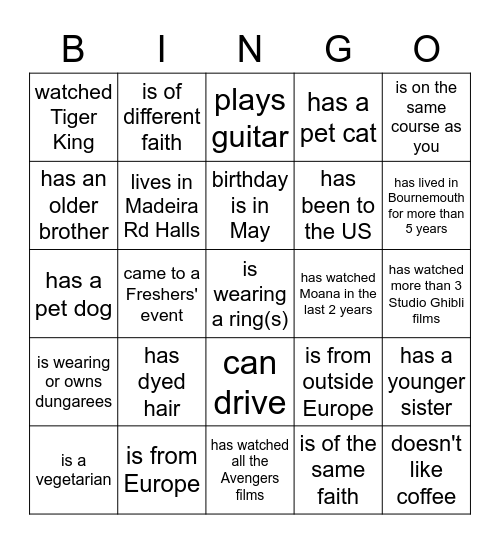 People Bingo! Find someone who... Bingo Card