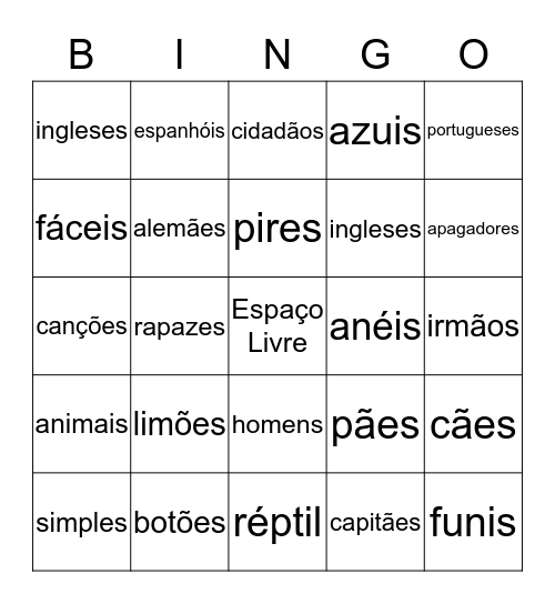 O Plural Bingo Card