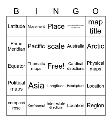 Geography Bingo Card