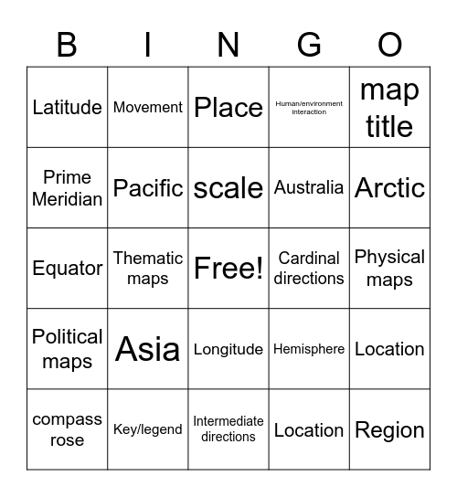 Geography Bingo Card