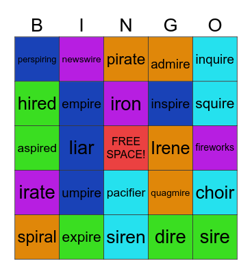 Game #1 [eye] + [er] Bingo Card