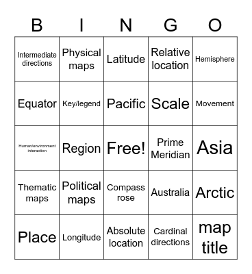 Geography Bingo Card