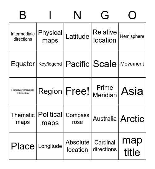 Geography Bingo Card