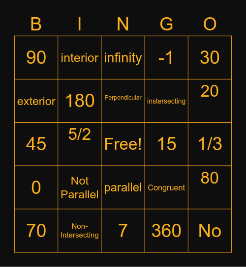 Geometry Bingo Card