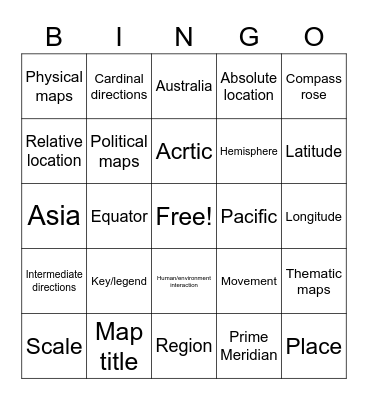 Geography Bingo Card