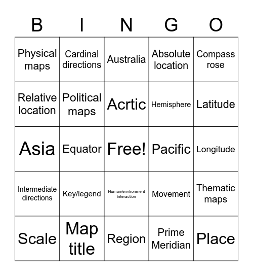 Geography Bingo Card