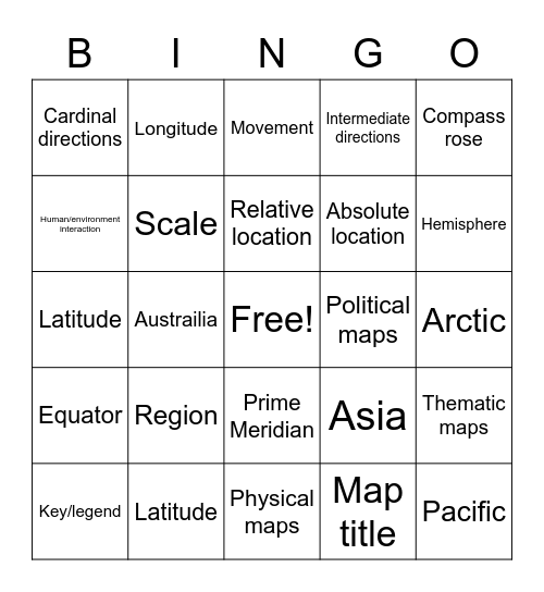 Geography Bingo Card