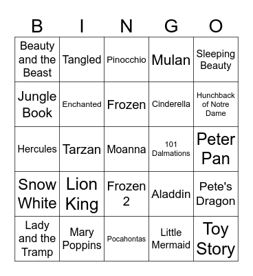 Disney 2 Bingo Card