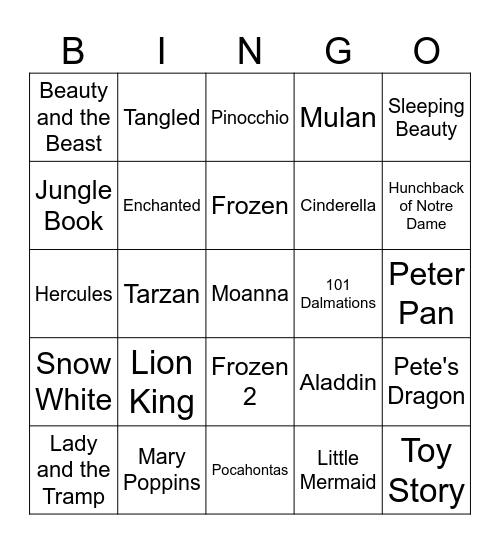 Disney 2 Bingo Card