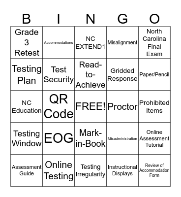 Test Training BINGO Card