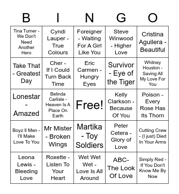 POWER BALLAD BINGO Card