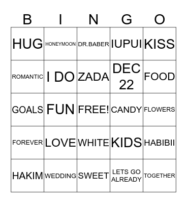HAKIM AND ZADA Bingo Card