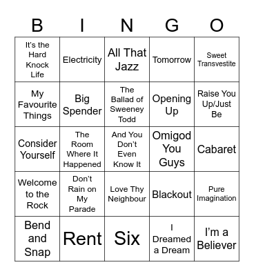 MUSICALS Bingo Card