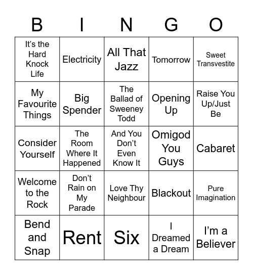 MUSICALS Bingo Card