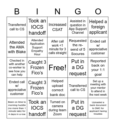 Call Bingo Card