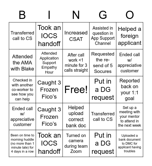 Call Bingo Card