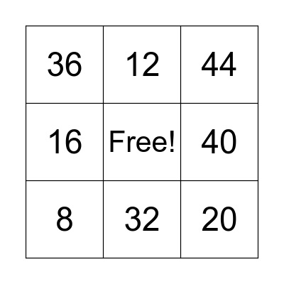 Multiplication Facts x4 Bingo Card