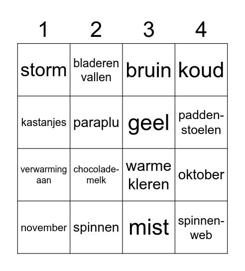 herfst Bingo Card