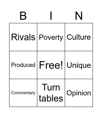 Rap Bingo Card