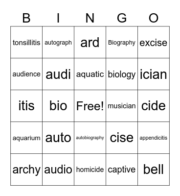 Vocab List #3 Bingo Card