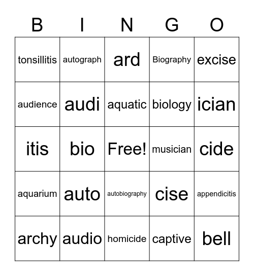 Vocab List #3 Bingo Card