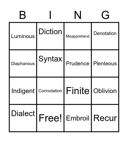 Vocabulary List 8 Bingo Card