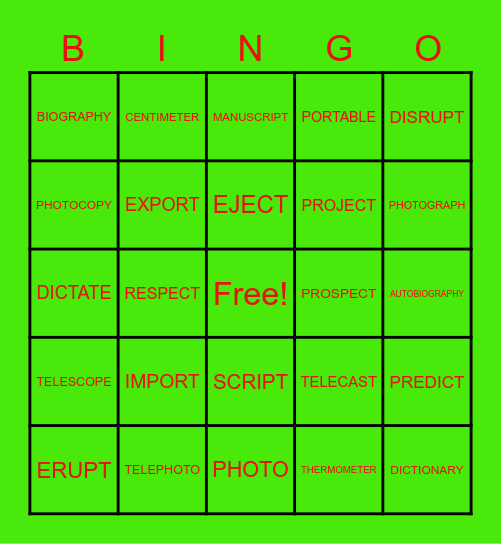 UNIT 34 Bingo Card