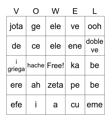 Spanish Alphabet Bingo Card