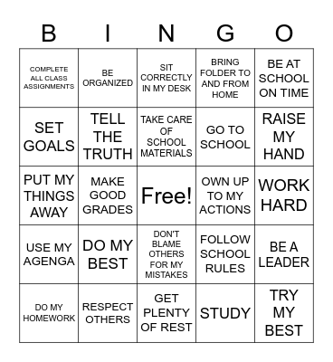 RESPONSIBILITY Bingo Card