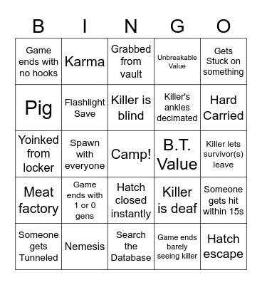 DBD Bingo Card