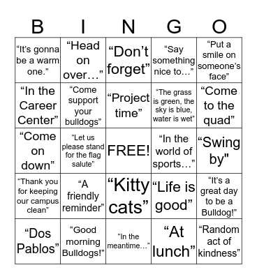 Mr. Irving Announcment Bingo! Bingo Card
