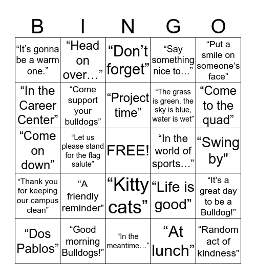 Mr. Irving Announcment Bingo! Bingo Card