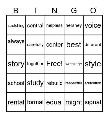 purple spelling words lesson 15-19 Bingo Card