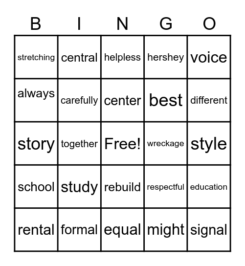 purple spelling words lesson 15-19 Bingo Card