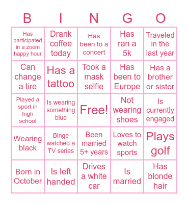 Bridal Bingo Card