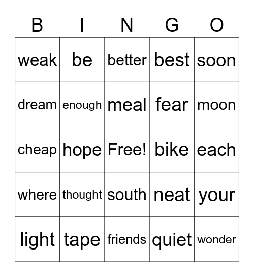 blue bingo spelling 6-10 Bingo Card