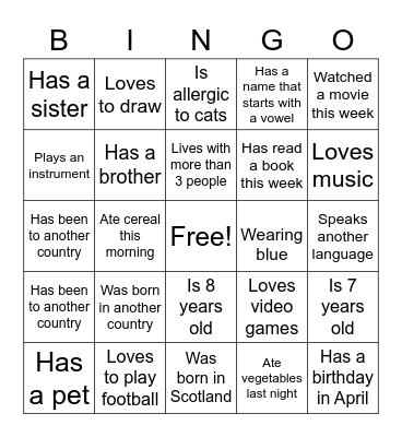 Getting to Know You Bingo Card