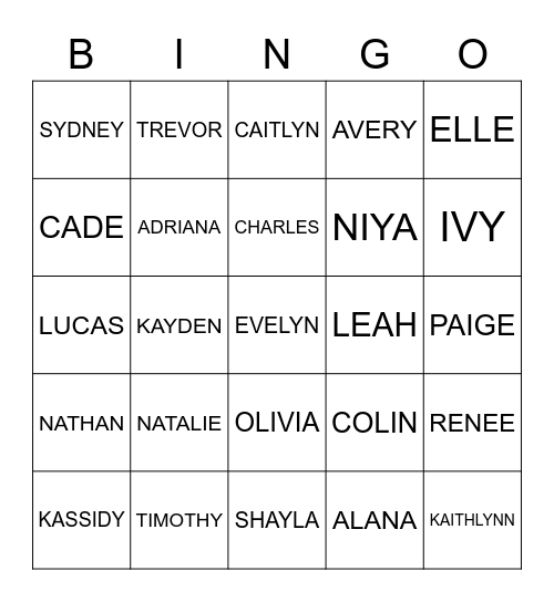 FS- 2nd hour Bingo Card