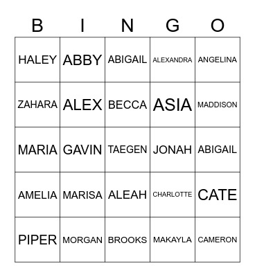 ASL 1- 5th hour Bingo Card