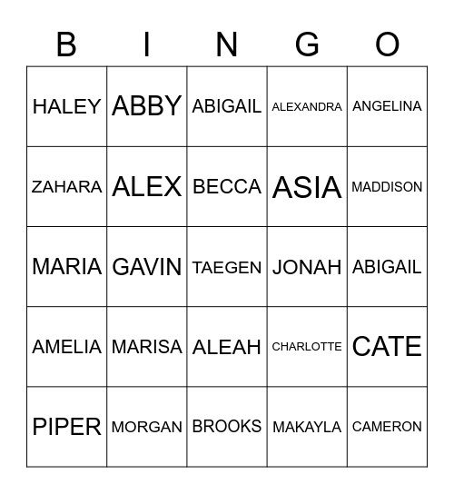 ASL 1- 5th hour Bingo Card