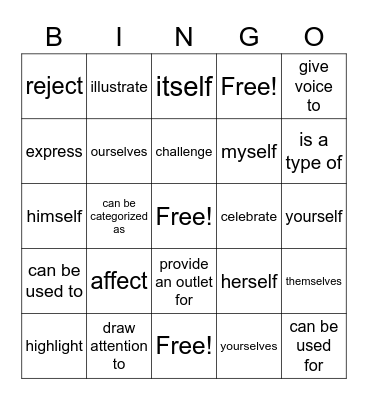 Art Vocabulary Bingo Card