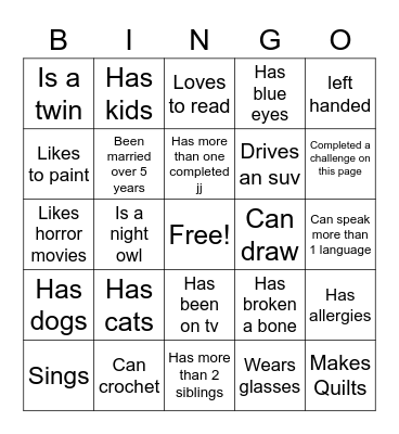 Get to know you BINGO Card