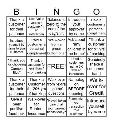 Cannon Blvd Bingo Card